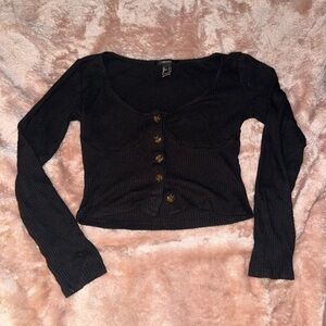 Forever 21 Black Fitted Crop Button Down Shirt